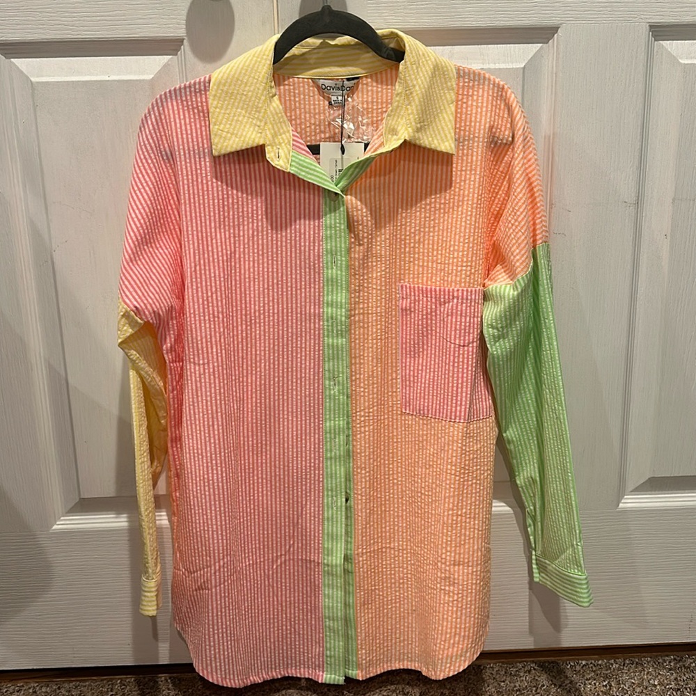 Davi&Dani Vibrant Button Down Striped Top